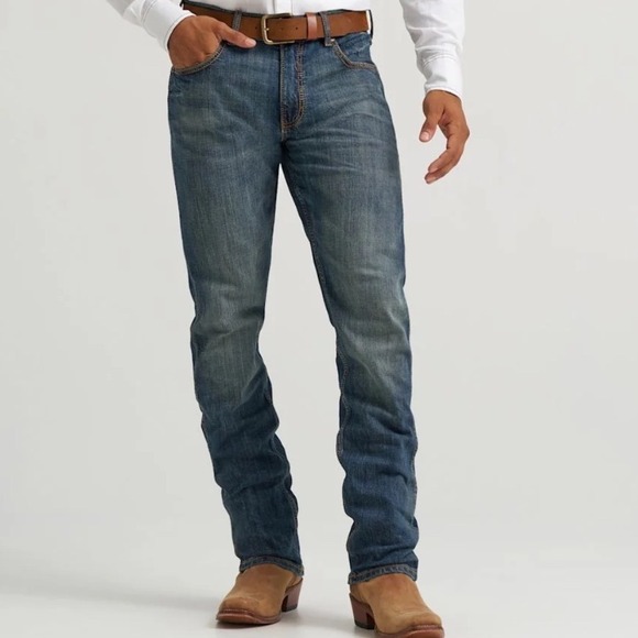 Wrangler Other - Wrangler Retro Slim Straight Jeans Mens 32x36 Blue Denim WLT88BZ Western Cowoy